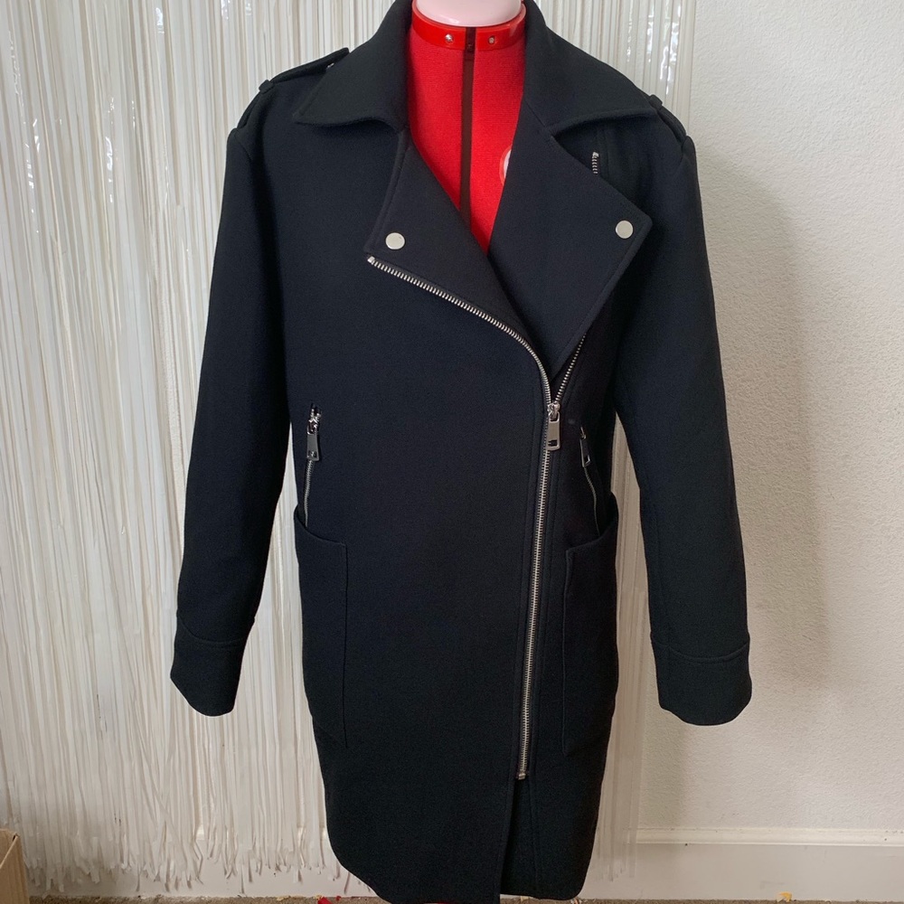 H&M black long moto style car coat jacket womens 2